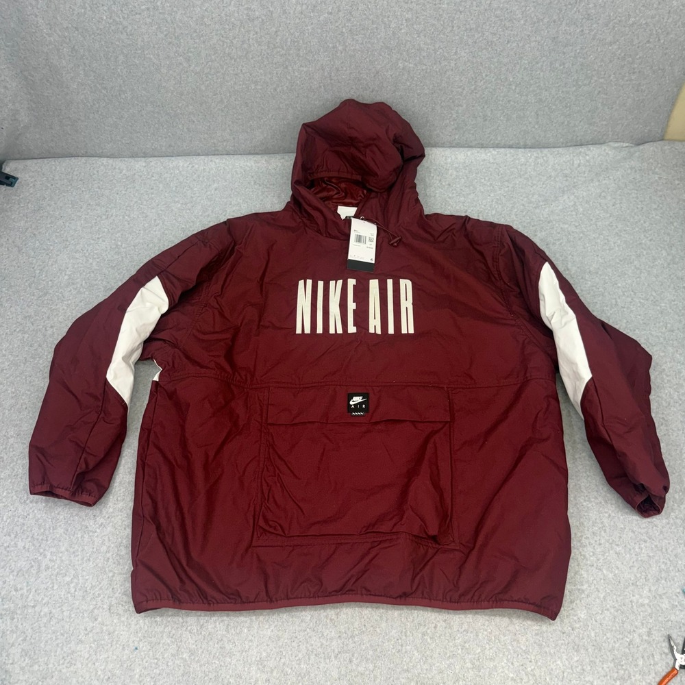 Nike Air Mens Anorak Jacket Burgundy White Pullover Hoodie IB2769-619 XXL NEW